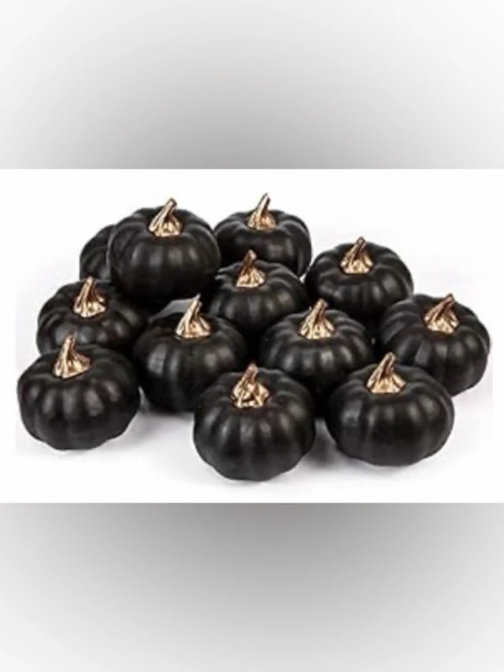 12 Pc Black Artificial Pumpkins Gold Stems Halloween Fall Decor 3 Inch